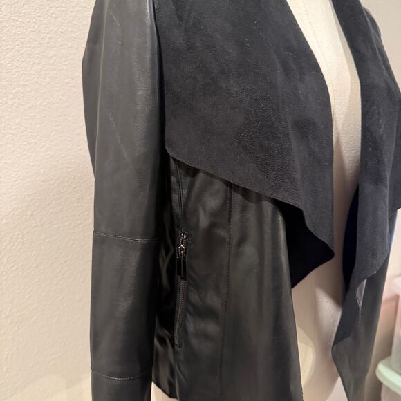 Bagatelle Black Drape Faux Leather Suede Jacket Women Small Streetwear Edgy Chic - Picture 4 of 8